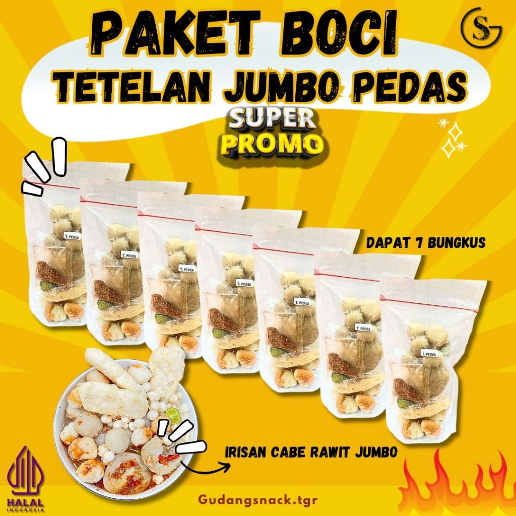 

BASO ACI TETELAN PEDAS JUMBO IRISAN CABAI RAWIT 7 BUNGKUS PAKET HEMAT