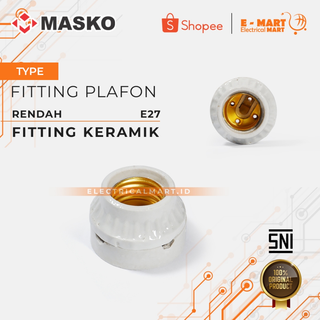 MASKO Fitting Plafon KERAMIK RENDAH E27 Fitting Keramik Lampu Taman DLX