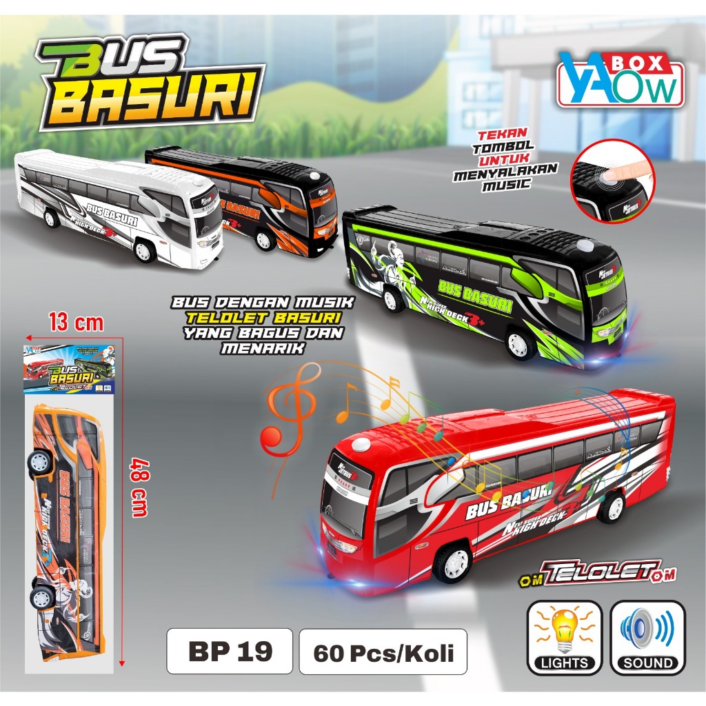Mainan Anak Bus Basuri Bus Viral Bus Telolet Bus Musik Bus Lampu Plastik Mainan Viral BP19