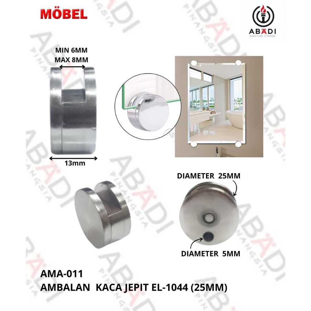 Jepitan Jepit Kaca Ambalan Penahan Kaca Toilet Cermin Tebal Bulat 1044