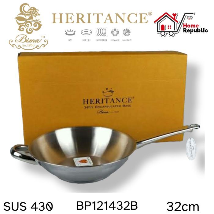 Bima Western Wok Heritance 28cm 32cm Stainless 3ply Induction Asian Wok Kuali 28cm 32cm Fry Wok Hong