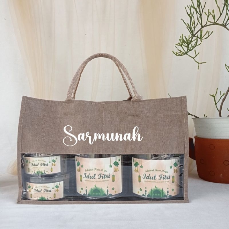 

Tas Hampers Denim Custom Nama (Sablon) Size XL / Tas Idul Fitri / Tas Bingkisan