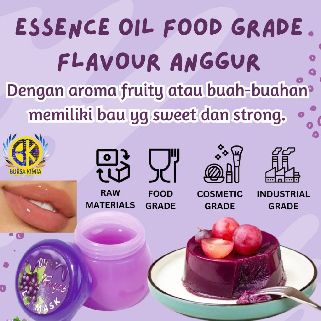 Fragrance Oil Food Grade Flavour Grape 100ml / Essence Oil Cosmetics Grade Flavour Anggur 100% Murni