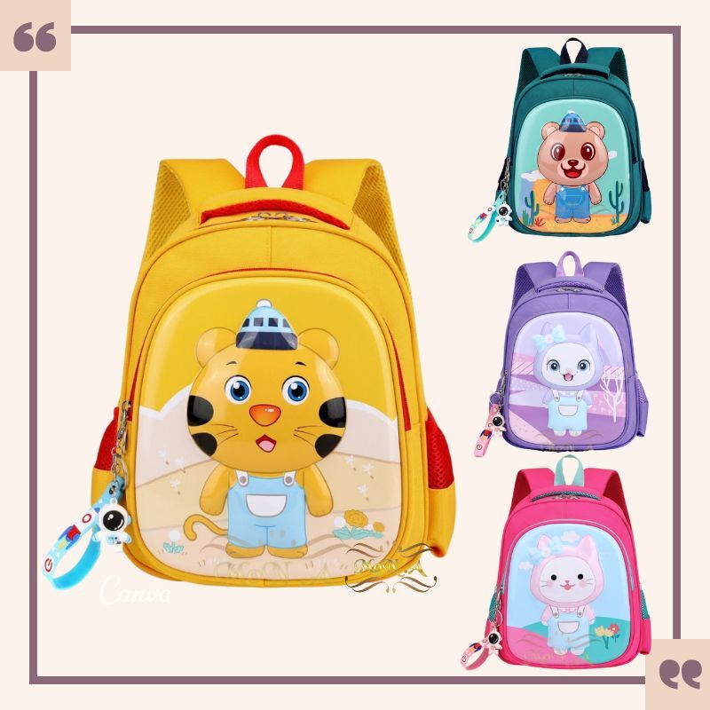 Tas Anak Sekolah Ransel PG/PAUD/TK Lucu Imut Cowok/Cewek Motif Timbul Karakter Hewan Premium M0190