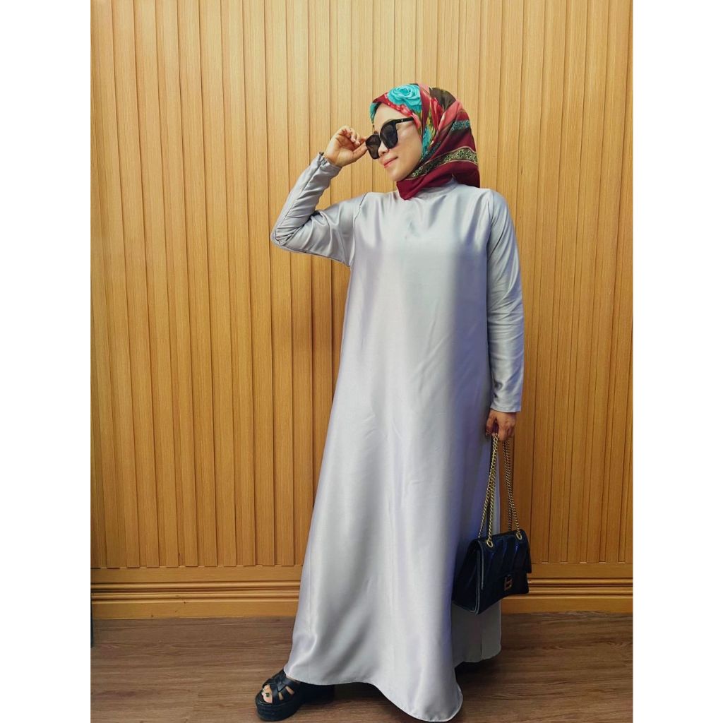 Inner Dress Lengan Panjang Bahan Satin Silk / Gamis Inner Busui Wudhu Friendly /  Gamis Lengan Panja