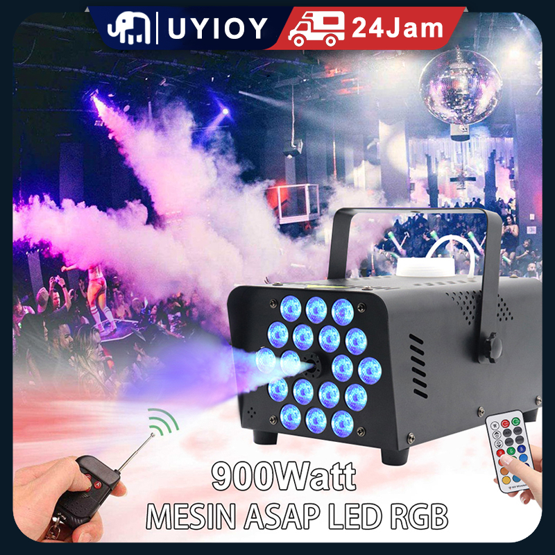 Mesin asap panggung 900W LED RGB portable asap warna warni lampu sorot panggung alat fogging Disko