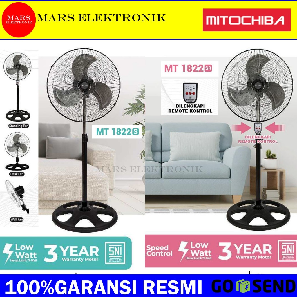 KIPAS ANGIN MITOCHIBA MT1822 S / MT1822 SR ( 3 IN 1 ) NON REMOTE / REMOTE - 1822 S - 1822 SR - READY