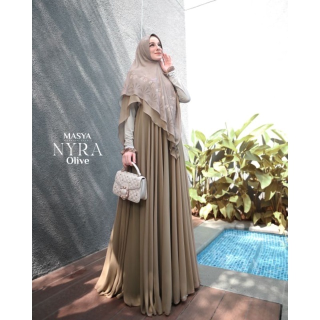 Set Gamis Dress Ceruty Babydoll Printing Premium Syari Branded Broken White - Pink - Coklat Tua - Un