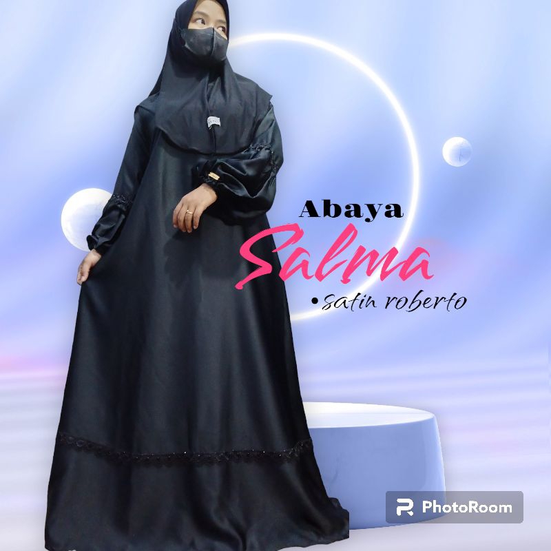 ABAYA SALMA LENGAN BALON / GAMIS HITAM SATIN TEMBORO