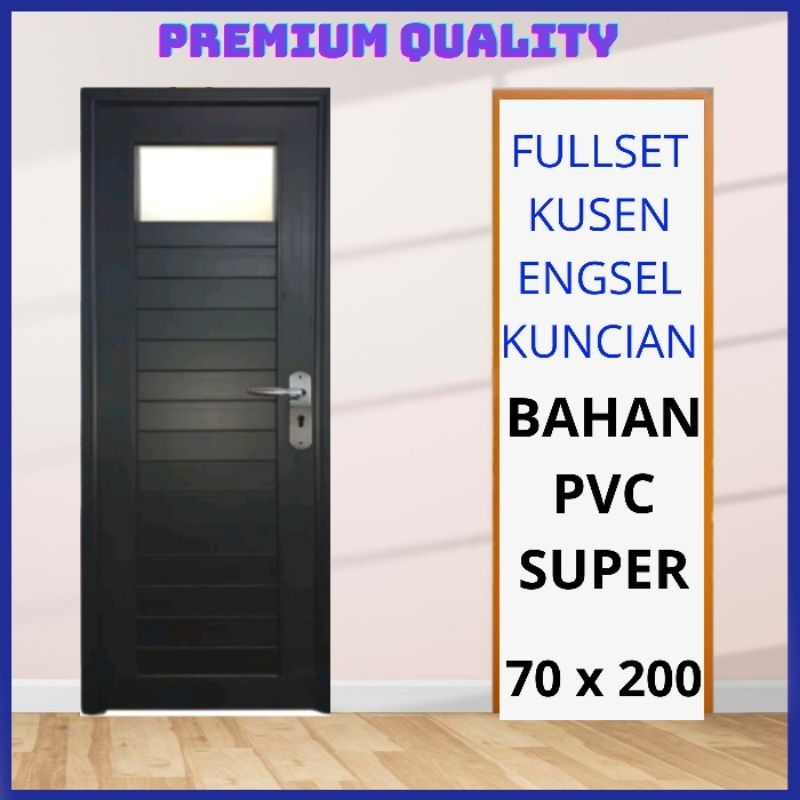 Pintu Kamar Mandi PVC Tebal Platinum Kaca Atas Black Edition