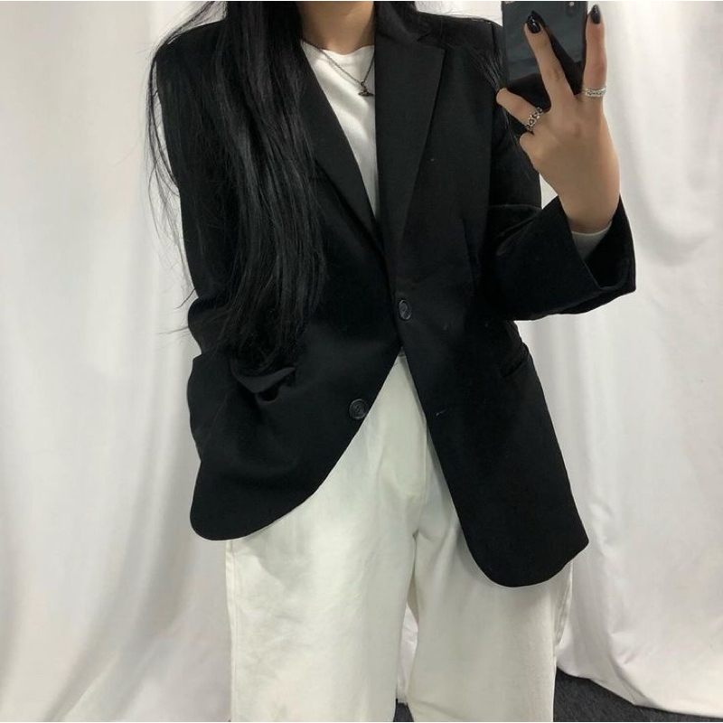 blazer hitam wanita korea, blazer korea, blazer korean look, blazer murah