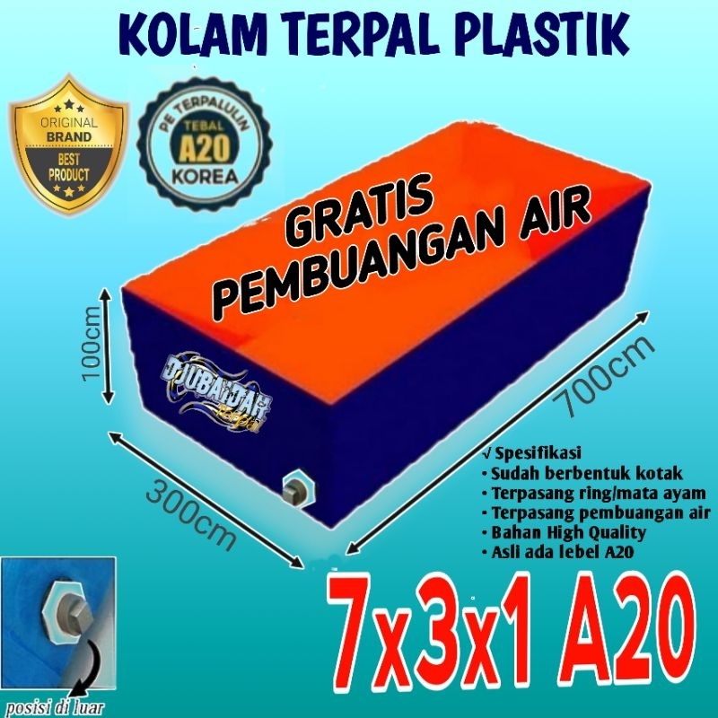 kolam terpal ikan jumbo 7x3x1//700x300x100cm A20  bahan tebal, original & murah