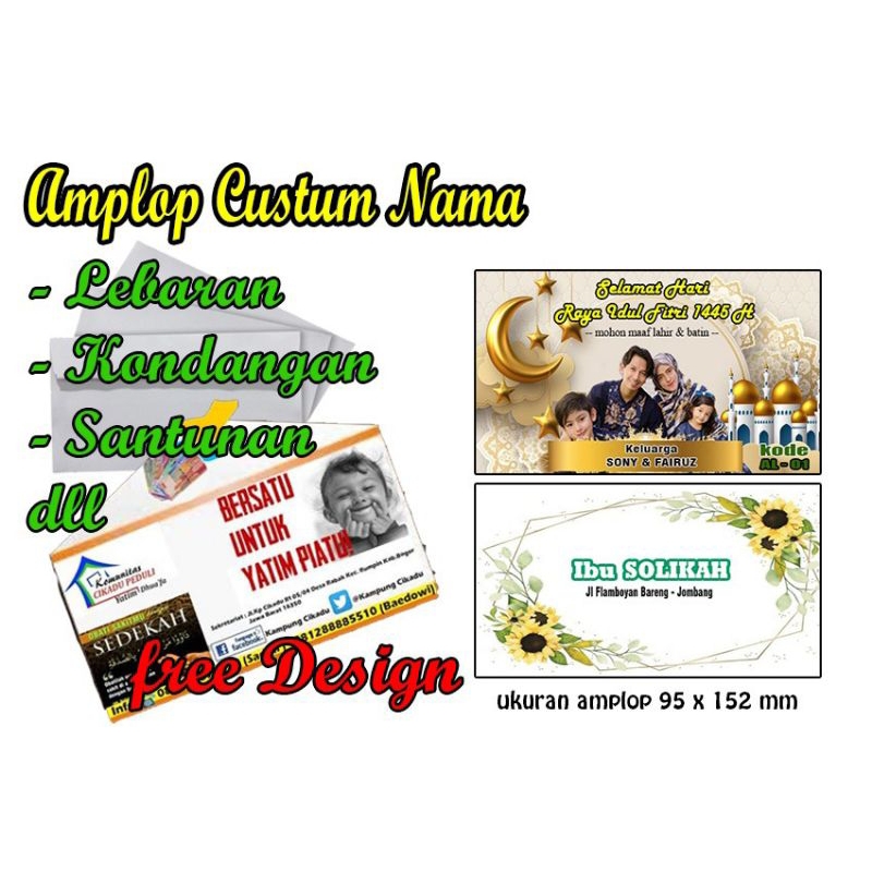 

10 pcs amplop lebaran custom nama ukuran 70 x 100 mm