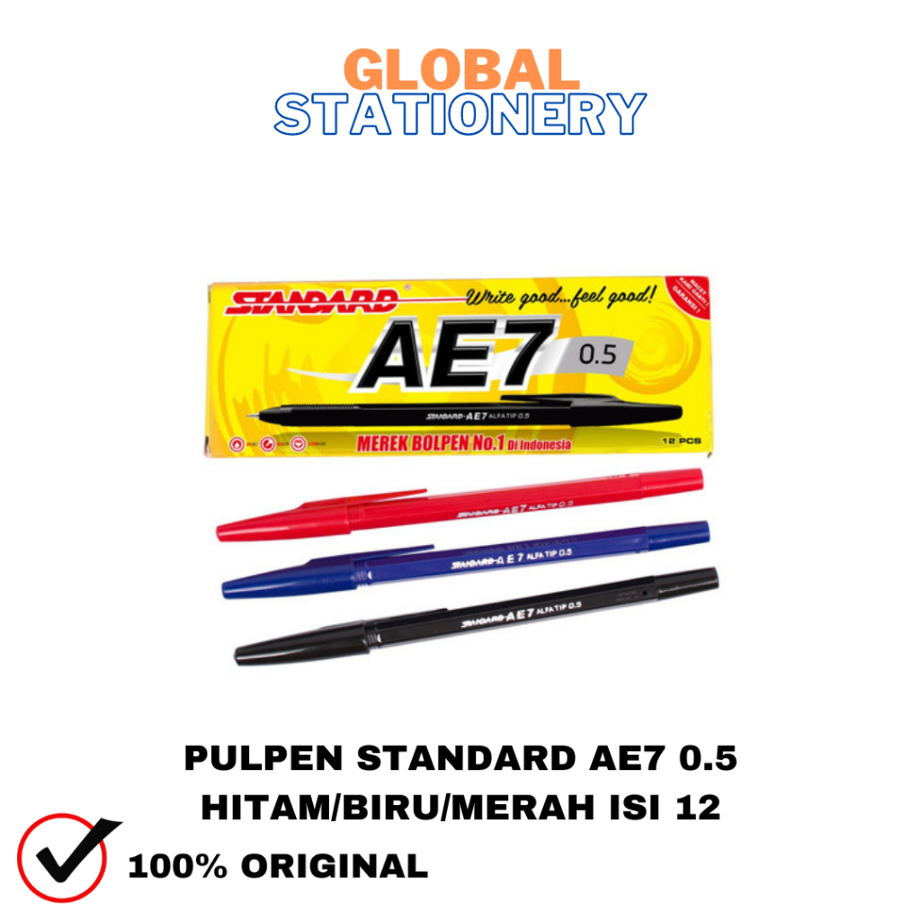 

PULPEN BOLPEN PEN STANDARD AE7 0.5 HITAM / MERAH / BIRU
