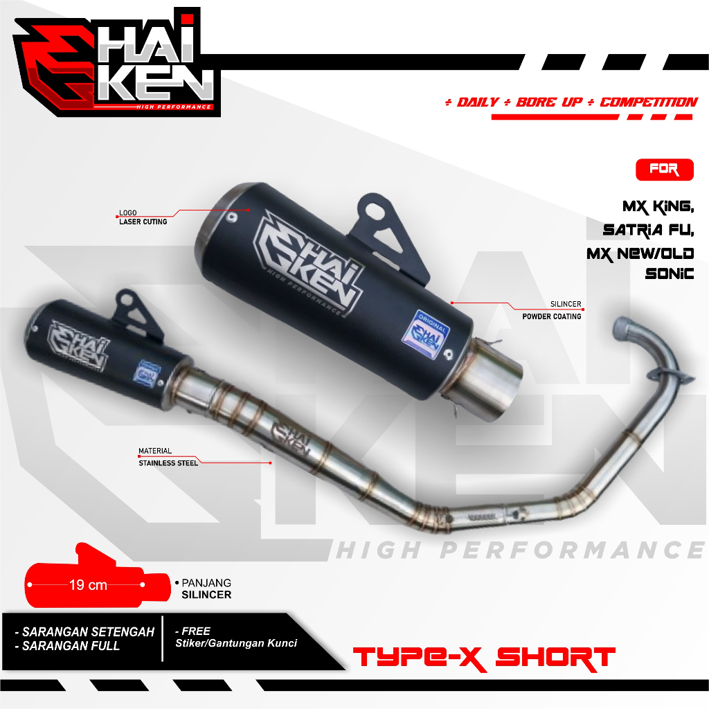 KNALPOT ORIGINAL HAIKEN MUFFLER TYPE X model solo style For MX king,MX New,MX, SONIC , FU Old type R