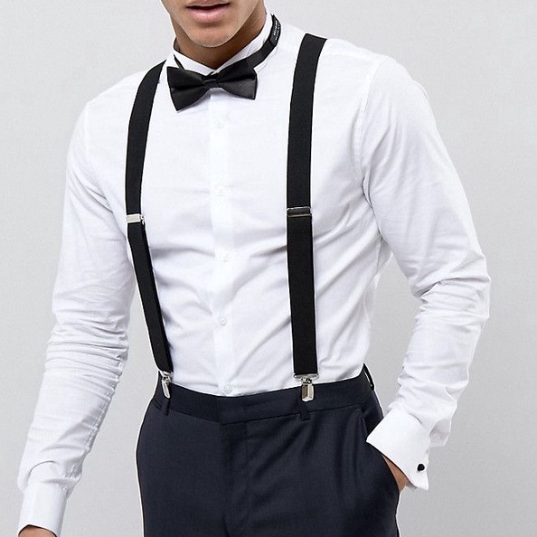 MTL895 STAR KIAMA  Paket Hemat Suspender Besar 35cm Hitam Jepit 3 dan Dasi Kupu Hitam Polos Banyak W