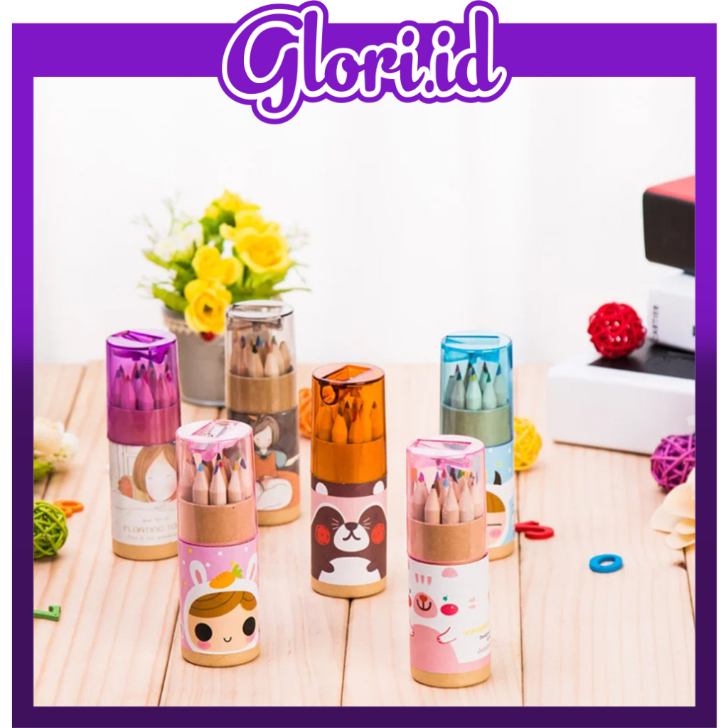

GLORI.ID Pensil Warna Dan Rautan 12 IN 1 Mini Color Pencils Quality Pensil Warna Karakter Kemasan Tabung Murah Kualitas Import S120