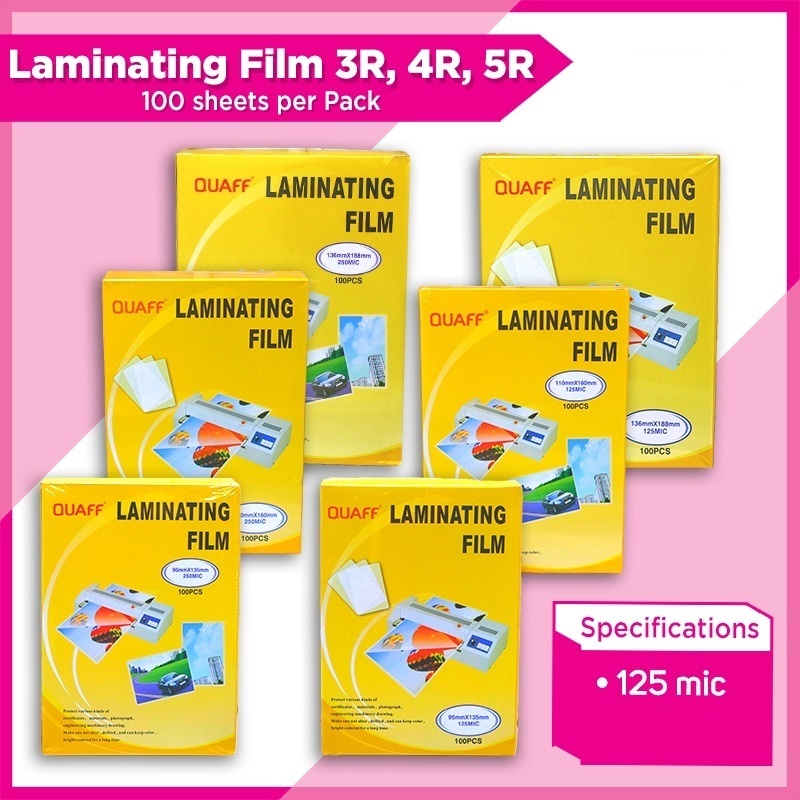 

Quaff 3R 4R 5R A4 Ukuran Plastik Laminating Film 125 Micron Proses Laminasi Panas 100 Lembar