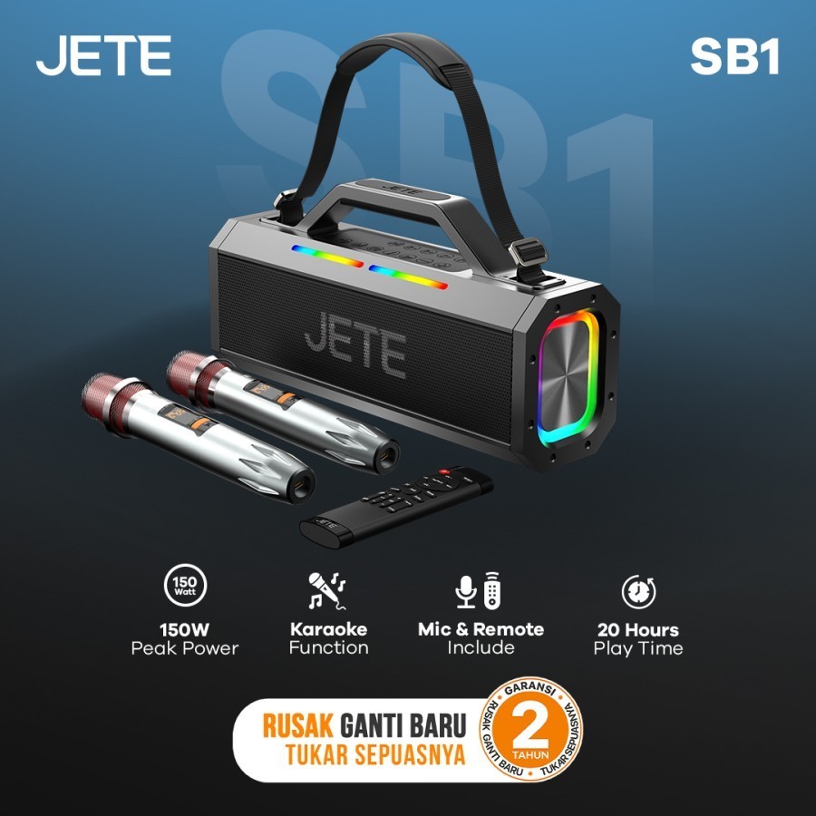 JETE SB1 Speaker Karaoke Bluetooth 2 Mic Super Bass Garansi 2 Tahun