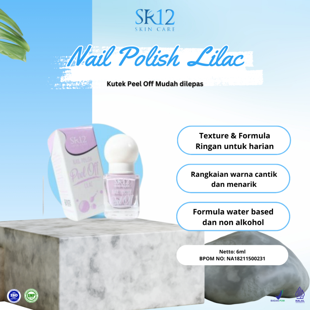 KUTEK HALAL NAIL POLISH SR12 / TERSEDIA ALL COLOUR WARNA LILAC / WATERBASE / MUDAH DILEPAS PEEL OFF 