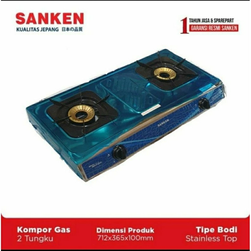 Sanken SG-377 BL Kompor Gas 2 Tungku Blue Whirljet Stainless Steel Garansi Resmi