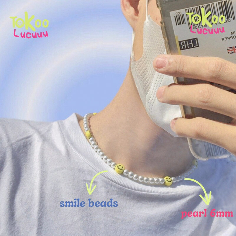 Kalung mutiara pria wanita / kalung mutiara beads / kalung beads smile / kalung mutiara
