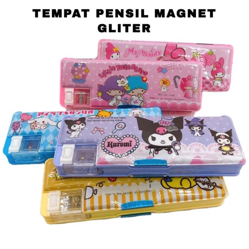 

BOS Kotak Pensil Motif Glitter Magnet Rautan/Pencil Case/Pencil Box