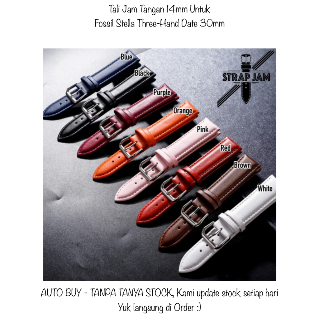WMN 14mm Strap Jam Tangan Kulit Untuk Fossil Stella Three-Hand Date 30mm