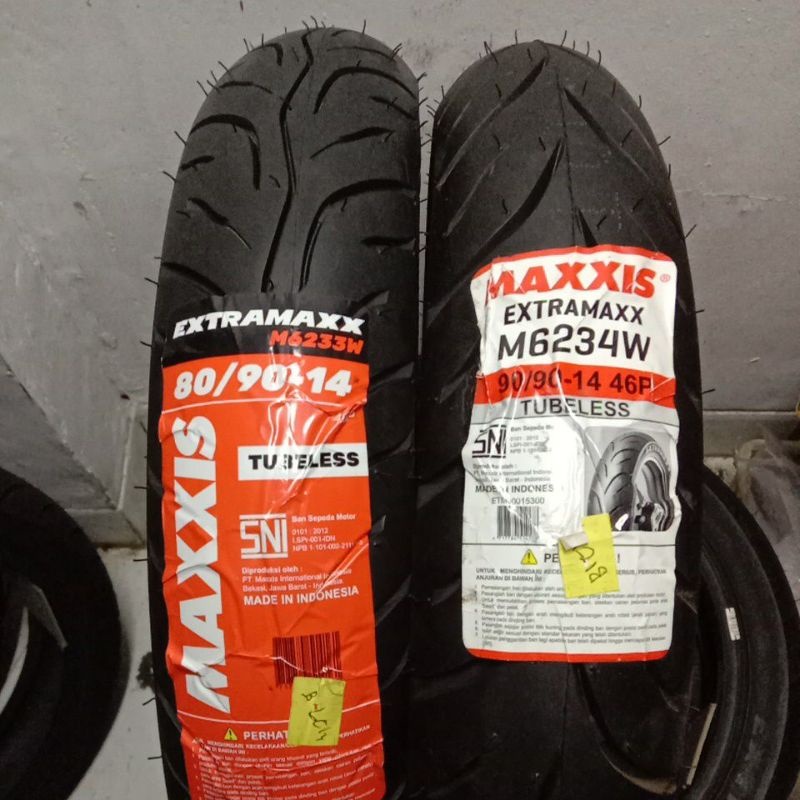 BAN Maxxis Extramaxx 80/90-14 & 90/90-14 Tubeless FREE PENTIL Ban medium soft luar matic  ring 14 VA