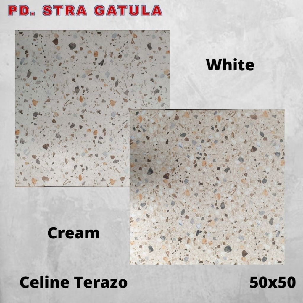 Keramik 50x50 Celine Terazo White/Cream - Keramik Lantai - Keramik 50cm