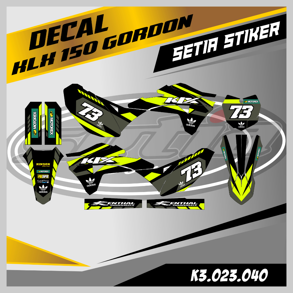 DECAL KLX GORDON, WARNA HIJAU STABILO ABU-ABU, STIKER SUPERMOTO TRAIL, DESAIN BEBAS CUSTOM BARU (K3.