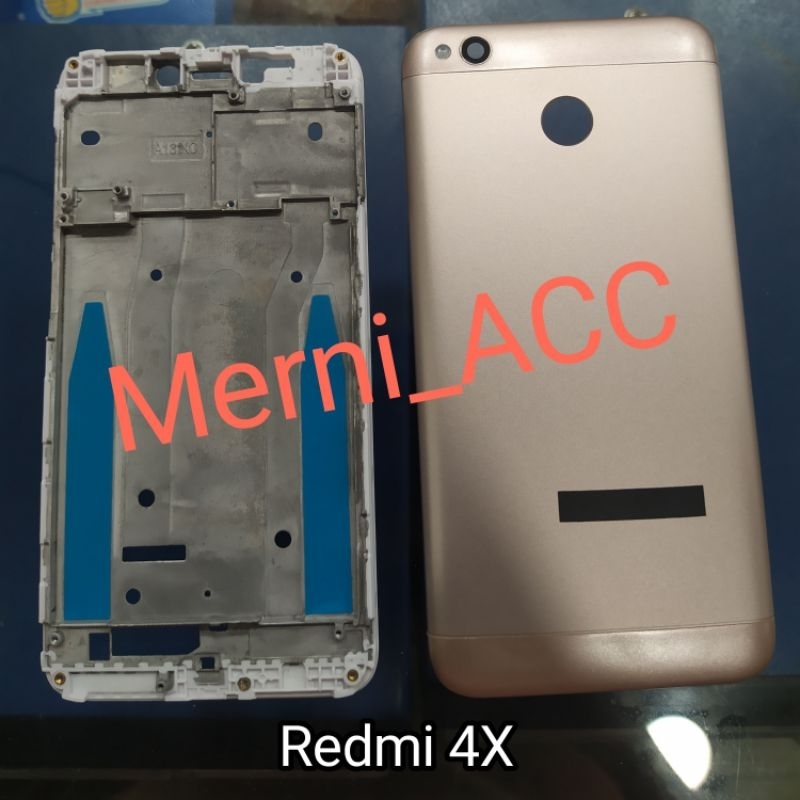 Cessing Hausing fullset frame lcd Xiaomi Redmi 4X Backdor tutup belakang + Frame tulang tengah tatak