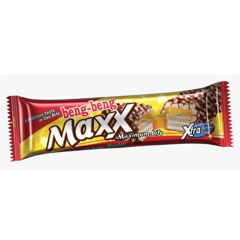 

beng-beng Maxx Wafer Rice Crispy Chocolate 32 g | beng-beng Nuts Wafer Karamel Almond 35 g