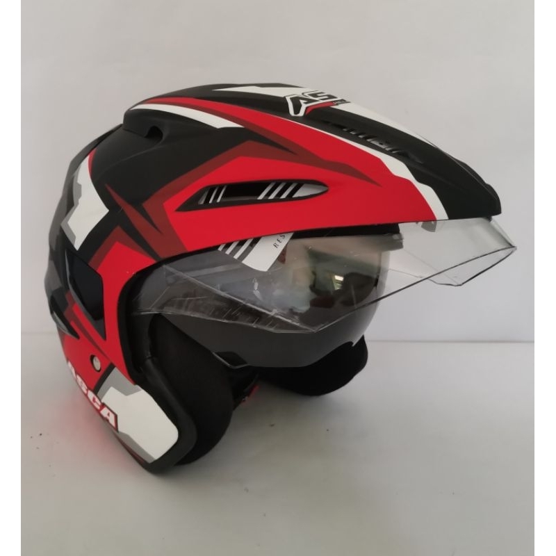 ASCA HELMET | Helm asca premier motif merah hitam doff double visor clear smoke half face