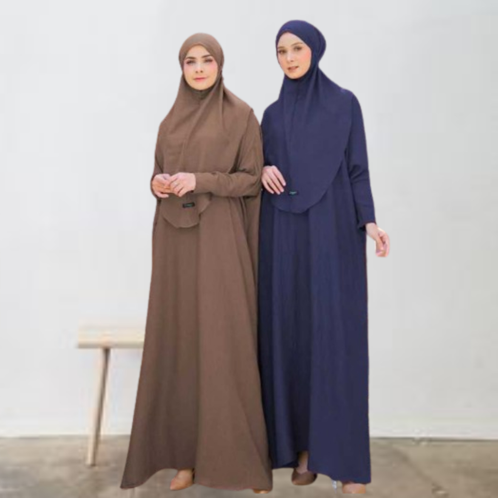 Hafsha Abaya Set Khimar Bahan Crinkle Airflow Premium - Set Baju Muslim Lebaran Terbaru Syari Polos 