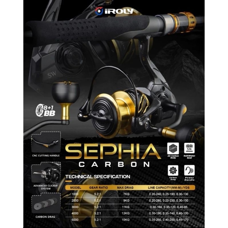 Reel Spinning Iroly Sephia SW Carbon Power Handle 1000-6000