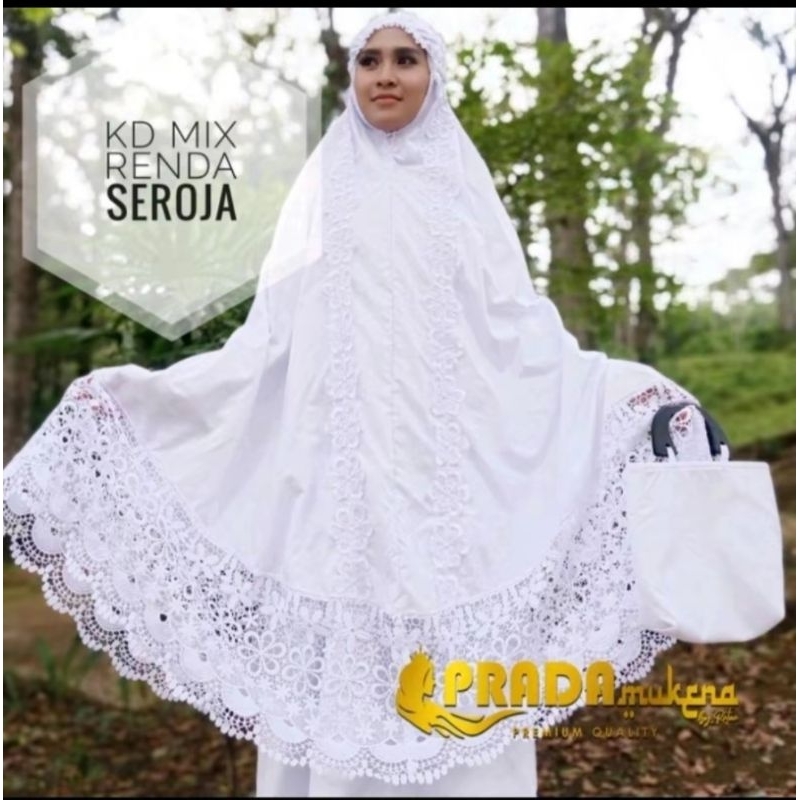 Mukena katun bordir tasik jumbo prada putih motif