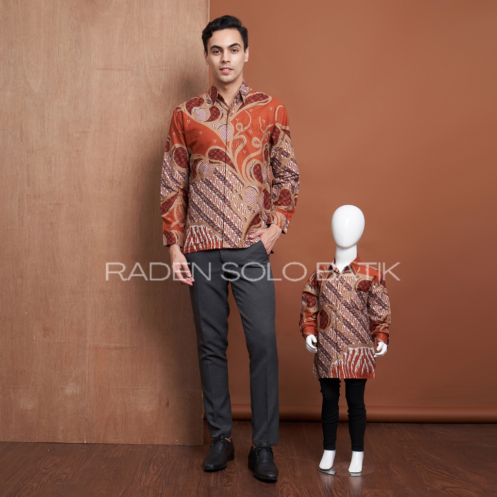 Kemeja Batik Pria Couple Ayah Anak Warna Teracota, Batik Couple Teracota, Batik Warna Teracota, Bati