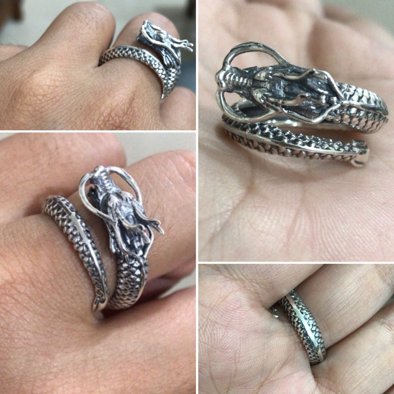 Cincin Ring Perak Silver Bali 925 Motif Naga Dragon Jenggot Pria wanita custom elegant
