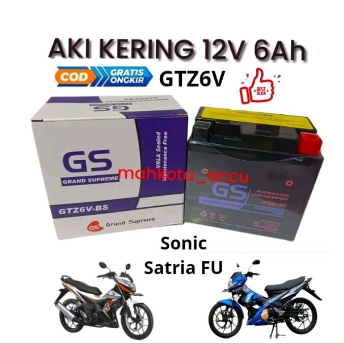 Aki motor Honda Sonic 125/150, supra GTR, vario 125/150/160, aki kering GS grand supreme GTZ6V 12V 6