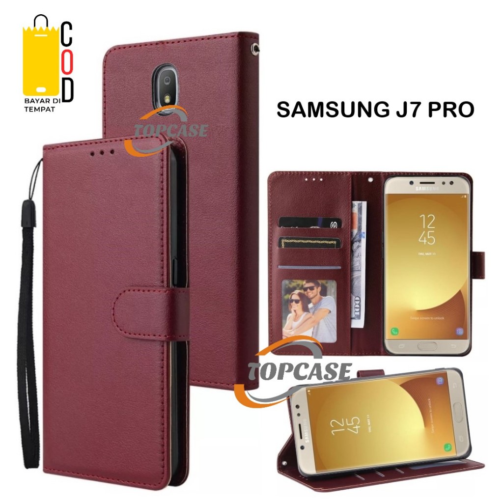 Leather Case Flip Samsung J7 Pro - Flip Case Kulit Untuk Samsung J7 Pro- Casing Dompet Wallet