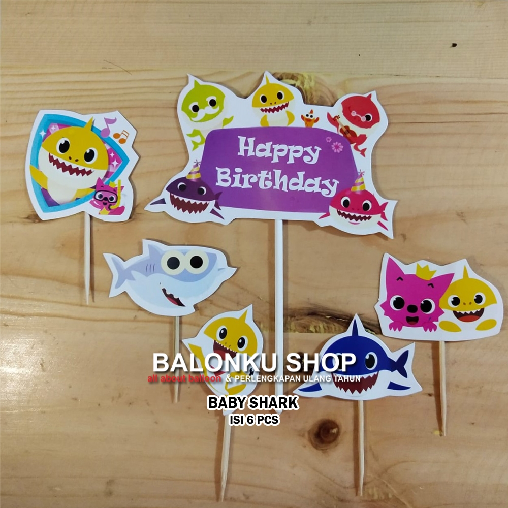 Cake Topper Happy Birthday / Cake Topper Baby Shark / Hiasan Kue Shark