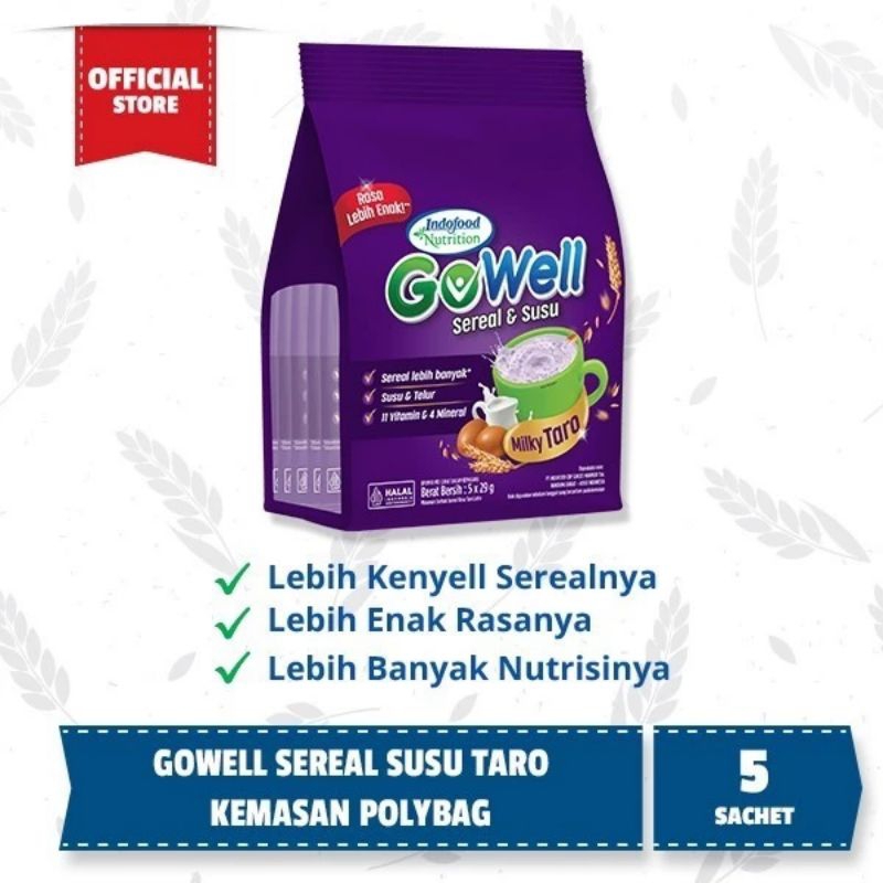 

Gowell Sereal & Susu Taro Polybag 150gr, Gowell Sereal & Susu Cokelat Polybag 150gr