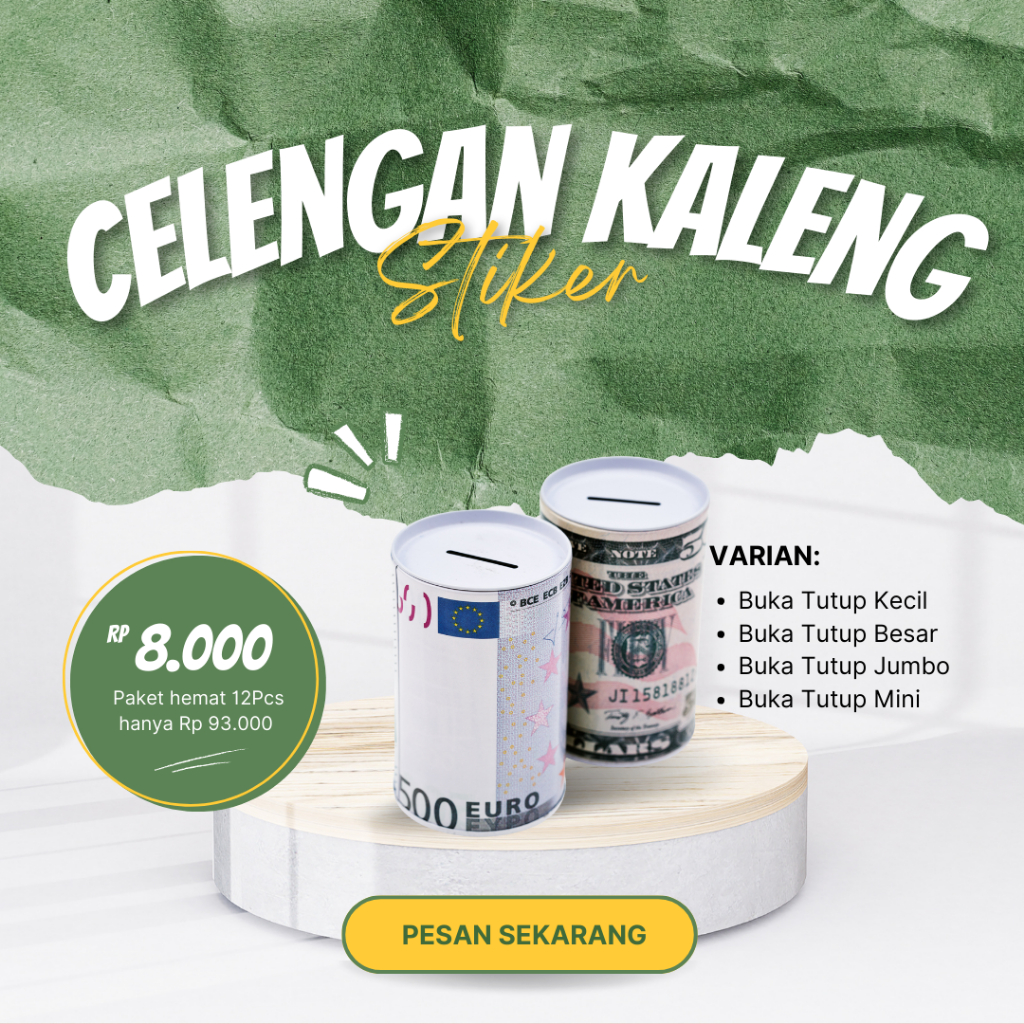 Celengan Stiker Full Kaleng Murah Tabungan Target Polos Full Kaleng Buka Tutu Permanen