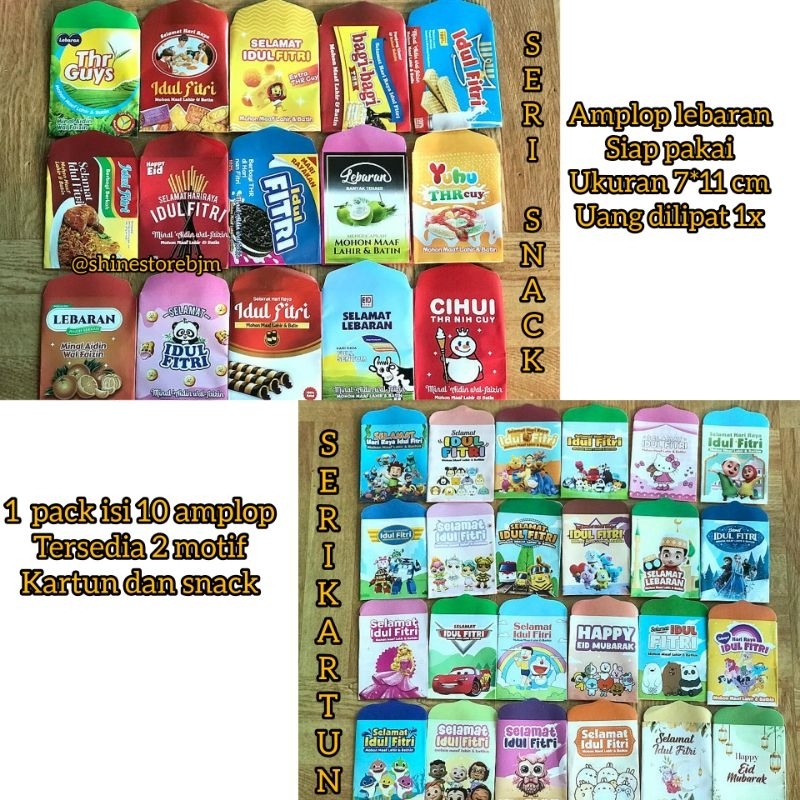 

Amplop Lebaran Unik Lucu Karakter kartun dan snack isi 10 pcs Siap pakai