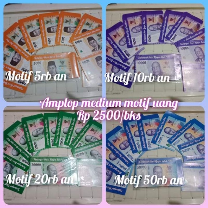 

Amplop lebaran viral murah Bekasi (motif snack, uang baru, atm dan masjid, gold)