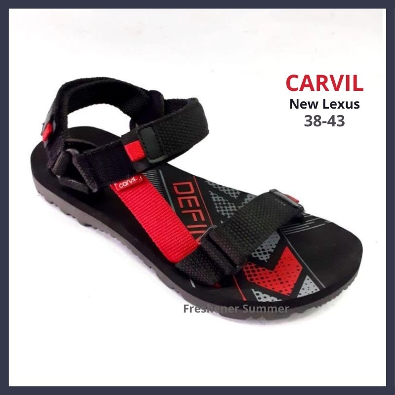 Sandal Gunung Pria Carvil New Lexus Tali Belakang / Sendal Gunung Cowok Terbaru Original Black/Red