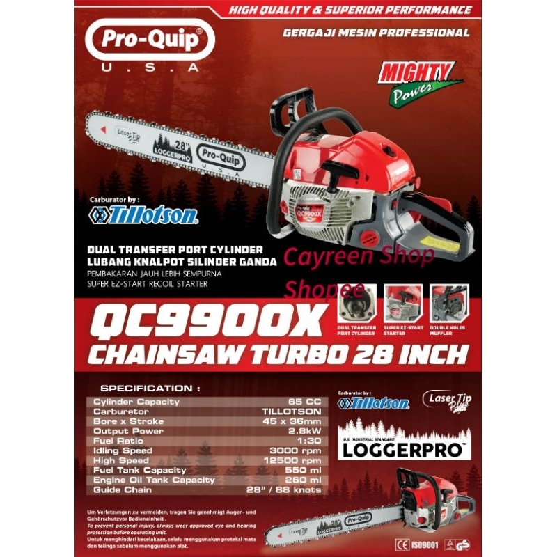 Mesin Potong Kayu Pro Quip Turbo QC 9900X # Chainsaw Turbo Pro Quip 28 Inch