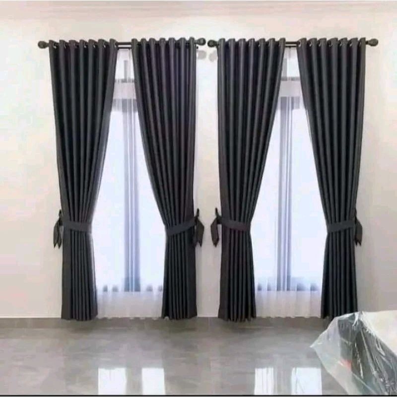 Korden Gorden Semokring Polos Glosy Jendela Pintu Minimallis Panjang 250cm Lebar 100cm Blackout