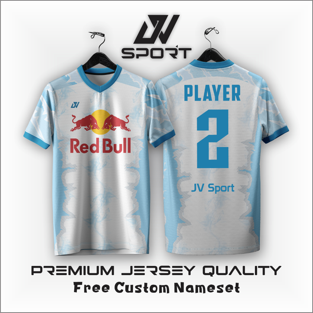 Jersey Futsal Baju Sepak Bola Full Printing Biru Putih Free Custom Nama Atribut
